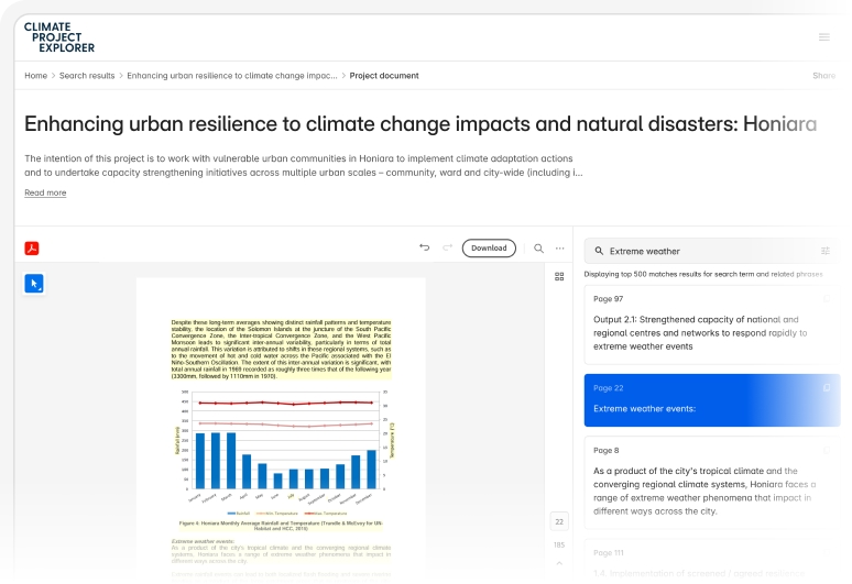 Climate Project Explorer Contextual Search Snapshot