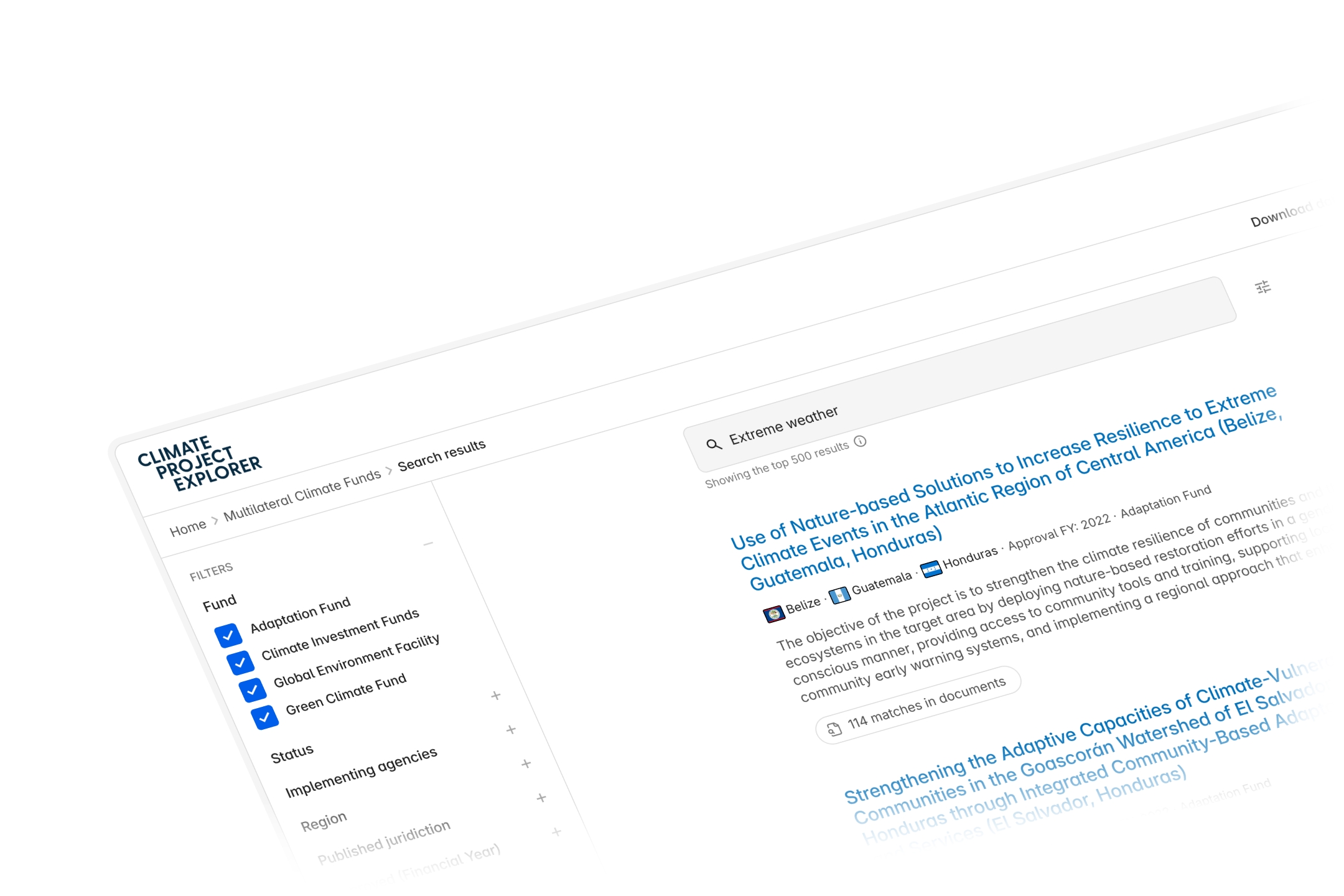 Climate Project Explorer Search Page Snapshot