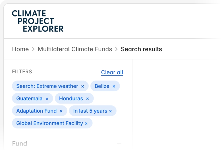 Climate Project Explorer Search Filters Snapshot